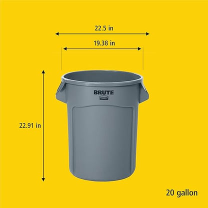 Rubbermaid Commercial Products BRUTE Heavy-Duty Round Trash/Garbage Can, 20-Gallon, Red, Outdoor Waste Container for Landscapers/Construction/Restaurants/Back of House/Offices/Warehouses