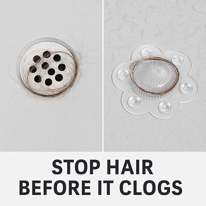 2-Pack Hair Catcher Drain Cover – 5" Dome-Shaped Soft PVC with 6 Suction Cups – Clear Hair Stopper for Shower & Bathtub Drains – Prevents Clogs Without Blocking Water Flow