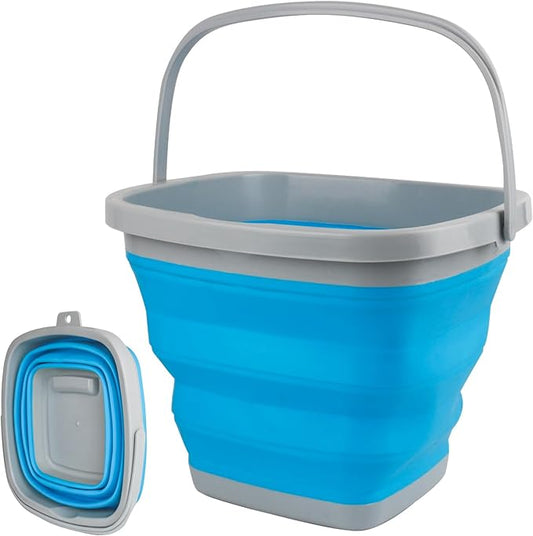 2.6 Gallon Collapsible Mop Bucket with Handle for Household Cleaning, Portable Silicone Ice Bucket for Outdoor Camping Fishing Car Washing, Square Plastic Wash Basin Tub for Bathroom Cleaning Supplies