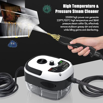Portable Handheld Steam Cleaner, High Temperature Pressurized Steam Cleaning Machine with Brush Heads for Kitchen Furniture Bathroom Car, US Plug 110V (Red)