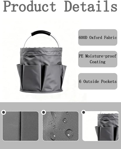 Cleaning Caddy with Handle, Cleaning Products Organiser, Foldable Storage Basket, Large Supply Organiser 17L with 6 Pockets, Portable Cleaning Caddy for Home & Garden (Dark Grey)