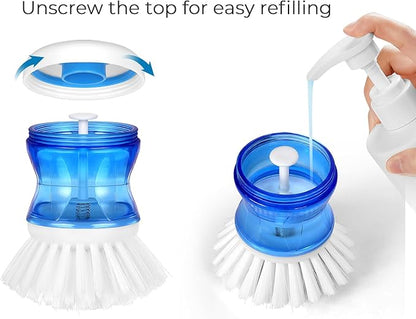 Dish Brush with Soap Dispenser, Firm Bristles Dish Scrubber for Pots, Pans & Sink Cleaning, 2 Pack