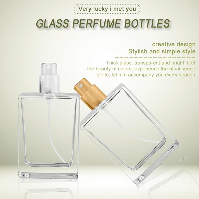 Enenes Glass Perfume Bottles 8 Pack 30ml/1Oz Premium Square Gold & Silver Refillable Atomizer Spray Bottle Leak-Proof Portable Empty Perfume Containers for Travel, Purse, Gym & Home Office Use