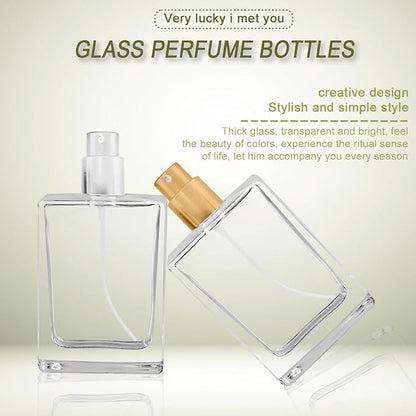 Enenes Glass Perfume Bottles 8 Pack 30ml/1Oz Premium Square Gold & Silver Refillable Atomizer Spray Bottle Leak-Proof Portable Empty Perfume Containers for Travel, Purse, Gym & Home Office Use