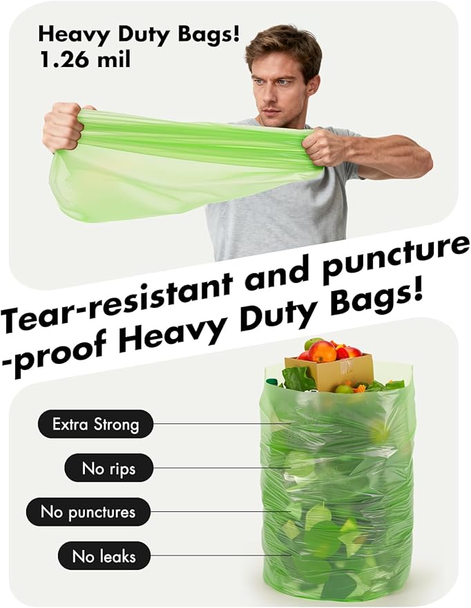 Trash bags 13 Gallon Biodegradable: Aievrgad Garbage bags for tall kitchen trash can liner, 50 count,Unscented, Heavy Duty, Thickened, for food/kitchen waste or Graden,green 50L