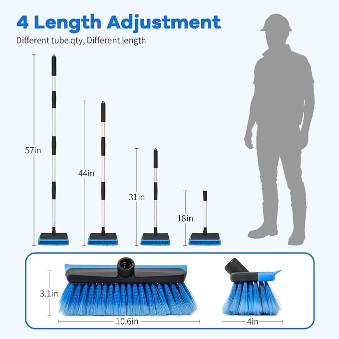 Ordenado 56" Car Wash Brush with Long Handle - Car Cleaning Brush with Soft Bristle & Squeegee, Scratch-Free Car Cleaning Mop Kit for Washing Exterior & Snow, Universal for RV Boat Truck SUV Blue