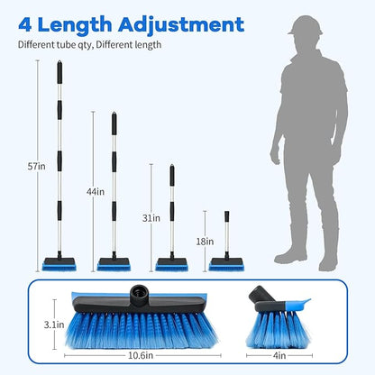 Ordenado 56" Car Wash Brush with Long Handle - Car Cleaning Brush with Soft Bristle & Squeegee, Scratch-Free Car Cleaning Mop Kit for Washing Exterior & Snow, Universal for RV Boat Truck SUV Blue
