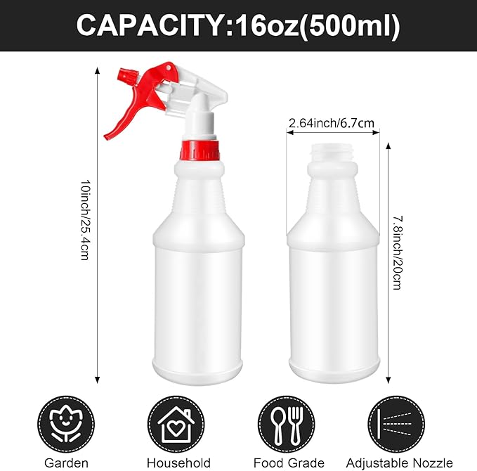 Eccliy 12 Pcs 16 Oz Plastic Spray Bottle, Adjustable Empty Reusable Sprayer for Cleaning, Planting, Water, Bathroom and Kitchen, BBQ, Commercial and Residential (Original,Red,Green)