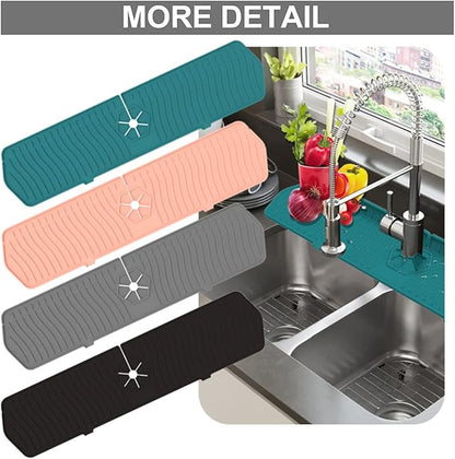 2 Pack Kitchen Faucet Sink Splash Guard, 24" x 5.6'' Upgrade Silicone Faucet Water Catcher Mat, Sink Draining Pad Behind Faucet, Rubber Drying Mat for Countertop, Bathroom, Farmhouse, RV (Green)