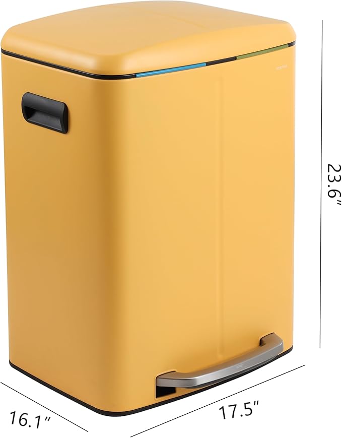 happimess HPM1005L Marco Rectangular 10.6-Gallon Double Bucket Trash Can with Soft-Close Lid, Daffodil Yellow, Fingerprint Resistant, Modern, Minimalistic for Home, Kitchen, Office, Bedroom, Bathroom
