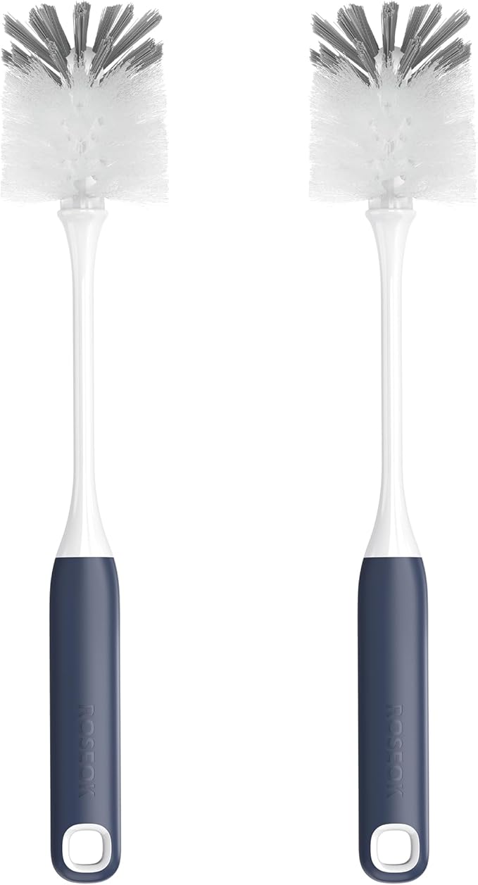 ROSEOK Long Handle Water Bottle Brush,Flexible Bottle Brush for Cleaning Milkshake Cup,Sports Bottle,Navy Blue,2 Pack