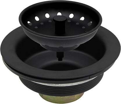 ZM Kitchen Black Sink Stainless Steel Basket Strainer with Drain Assembly, 3-1/2 Inch Sink Drain Stopper Plug