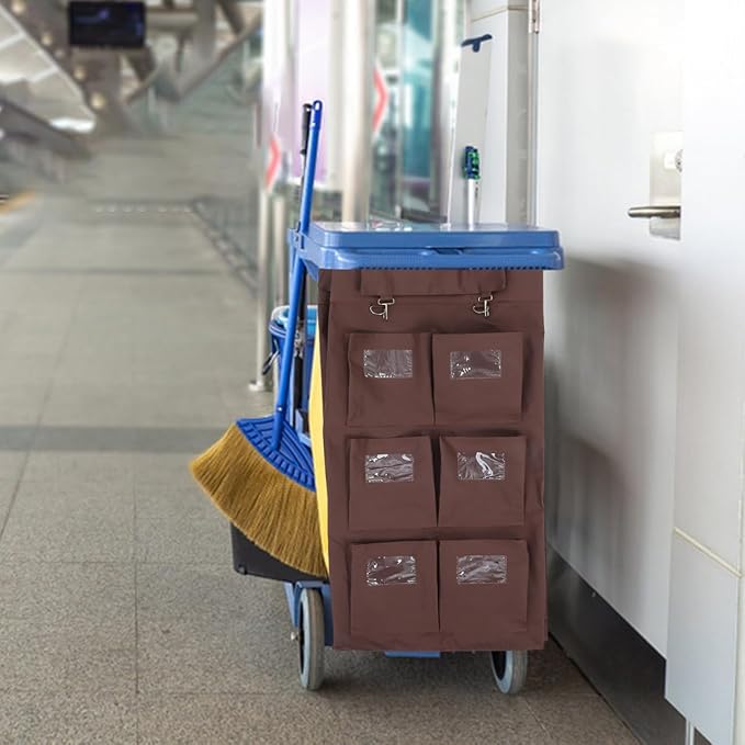 OUNONA Janitorial Cart Bag Large Capacity Leakproof Cleaning Cart Organizer Compatible with Hotel Housekeeping Carts 33.46X15.35X10.43 Inch