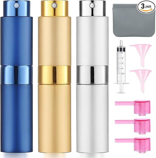 3 Pack 8ML Portable Atomizer Perfume Cologne Travel Spray Bottle for Refill Empty Cologne Dispenser Mini Sprayer for Adults Twist Tpye