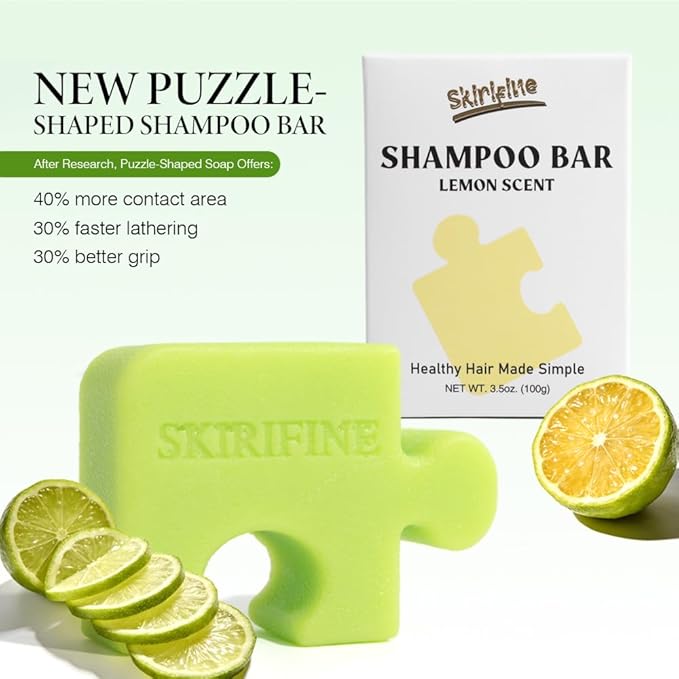 Puzzle-Shaped Lemon Solid Shampoo Bar - Oil Control & Refreshing for Normal to Oily Hair - Crisp, Clean Scent, Plastic-Free (3.5oz)