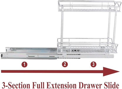 OCG Slide Out Cabinet Organizer for Narrow Cabinet (5" W X 17" D), 2 Tier Pull Out Shelves Slim Sliding Cabinet Organizer and Storage, Chrome