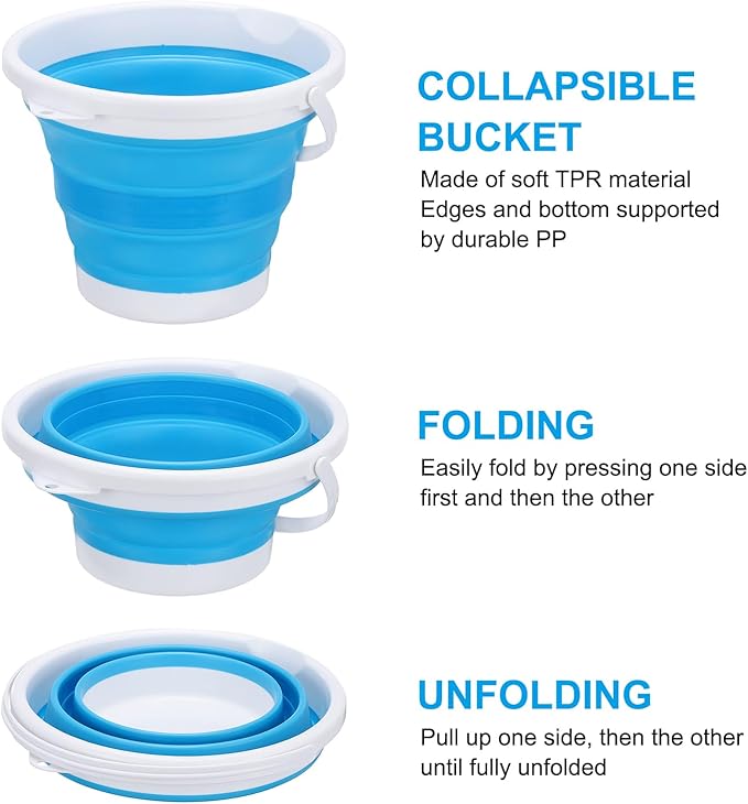 PATIKIL Collapsible Bucket 10L/2.6Gallon, Small Foldable Bucket Portable Plastic Round Tub for House Cleaning Car Washing Camping Fishing, Blue