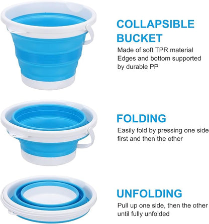 PATIKIL Collapsible Bucket 10L/2.6Gallon, Small Foldable Bucket Portable Plastic Round Tub for House Cleaning Car Washing Camping Fishing, Blue