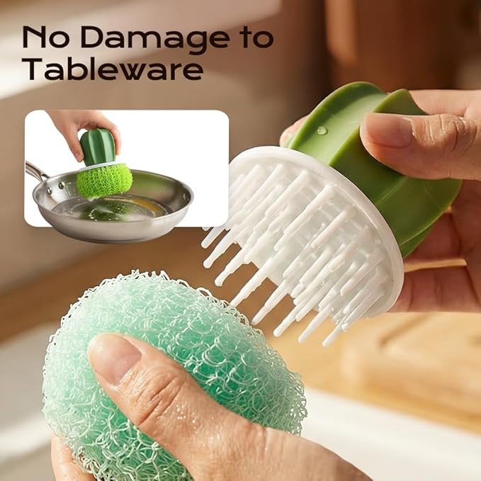 Comfort Grip Soap Dispensing Kitchen Scrub,Soap Dispensing Dish Brush,Replaceable Cleaning Brush,Dispenser has Non Slip Handle for Cleaning Dishes, Pots, Pans,Sinks (A)