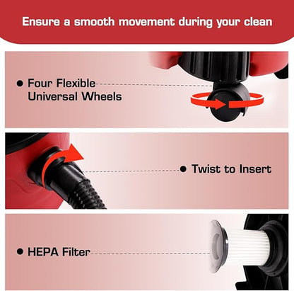 4 Gallon Wet Dry Vacuum Cleaner 1.34 Hp Shop Vacuum 1000W Portable Wet Dry Vac with Blower Function Floor Cleaner for Cleaning Car, Boat, Pet Hair, Hard Floor