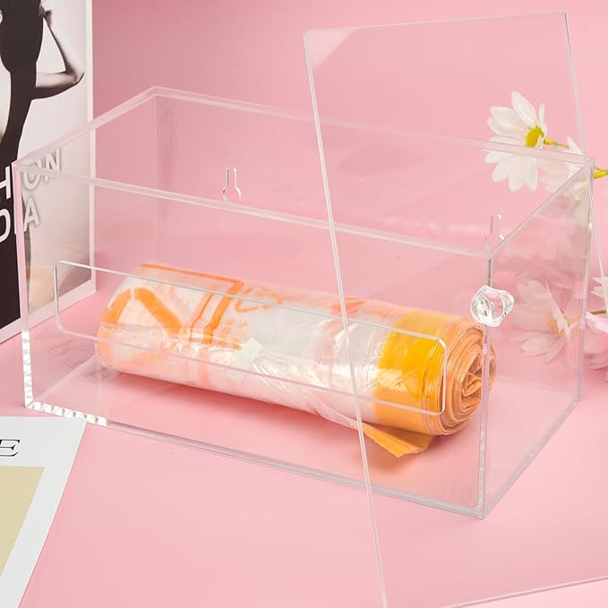 Trash Bag Organizer Dispenser, Acrylic Garbage Bag Holder Dispenser, Trash Bag Roll Box for Wall Mount, Clear