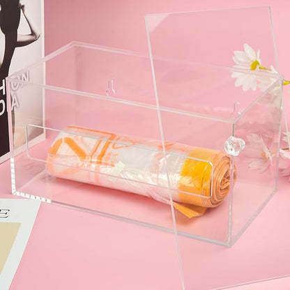 Trash Bag Organizer Dispenser, Acrylic Garbage Bag Holder Dispenser, Trash Bag Roll Box for Wall Mount, Clear