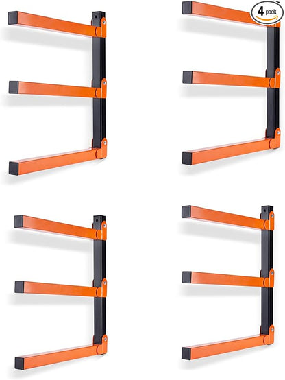 Ultrawall Wall Mount Wood Organizer and Lumber Storage Metal Rack with 3-Level - Indoor & Outdoor Use, 4 Pack