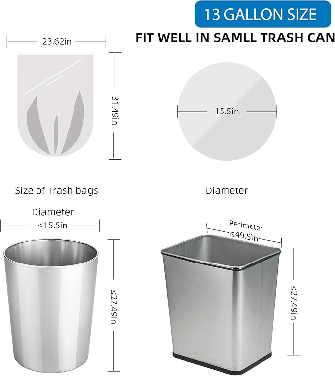 13 Gallon Garbage-Bags Tall Kitchen Compostable-Trash-Bag - White Biodegradable Unscented 60 Count Large Recycling Compactor Big Outdoor Liners Waste Basket Acqkunlo