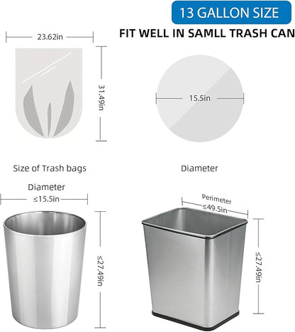 13 Gallon Garbage-Bags Tall Kitchen Compostable-Trash-Bag - White Biodegradable Unscented 60 Count Large Recycling Compactor Big Outdoor Liners Waste Basket Acqkunlo