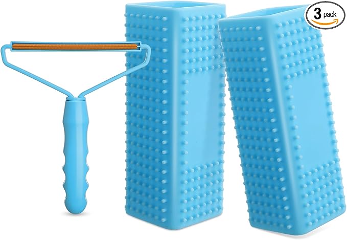 Honeydak 3 Pieces Hair Remover Tool Dog Hair Remover Pro Silicone Cleaner Brush Roller Fuzz Hairball Brush for Carpet Rake, Car Mat, Couch, Pet Bed, Clothes