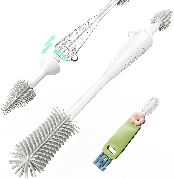 Food-Grade Silicone Cleaning Brush Kit, 6 in 1 Cup Lid Cleaning Brush, Portable Bottle Brush Set, Water Bottle Cleaner for Bottles and Crevices, No Scratch Baby Bottle Brush Tool for Home and Travel