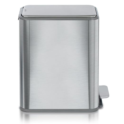 Glad Slim Bathroom Trash Can - Small Garbage Pail with Soft Close Lid & Step Foot Pedal | Narrow Stainless Steel Waste Basket with Removable Inner Bucket, 2.6 Gallon