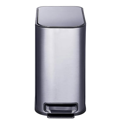 RED FACTOR Slim 1.3 Gallon Stainless Steel Pedal Trash Can with Soft Close Lid for Narrow Spaces – Small Wastebasket Bin with Removable Inner Bucket (Metallic Grey)