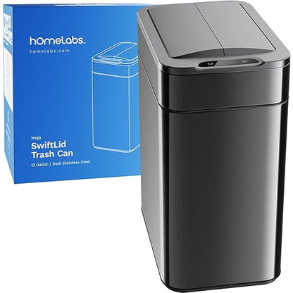 hOmeLabs - 13 Gallon Kitchen Trash Can - Retractable Automatic Sensor Butterfly Lid, Space-Saving Design, Easy to Clean, Battery-Operated with Batteries Included - Dark Stainless Steel