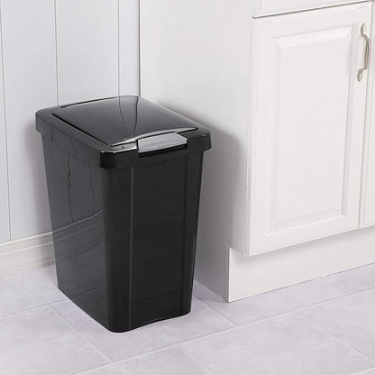 Sterilite 7.5 Gallon TouchTop Wastebasket with Lid That Opens with Touch, Conceals Trash in the Kitchen, Bathroom, Mudroom or Office, Black, 1-Pack