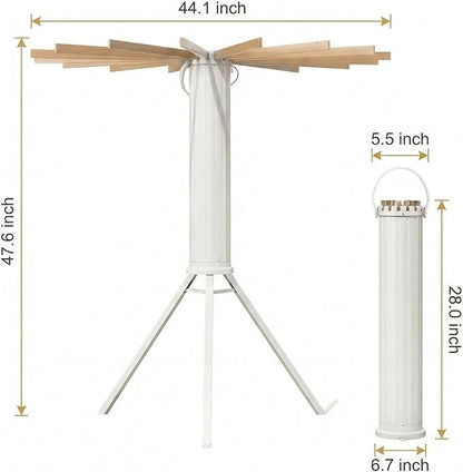 Clothes Drying Rack Foldable, Portable Laundry Drying Rack for Clothes with 16 Wooden Rods & 48 Windproof Slots, Collapsible Tripod Dry Rack for Apartment, RV, Balcony