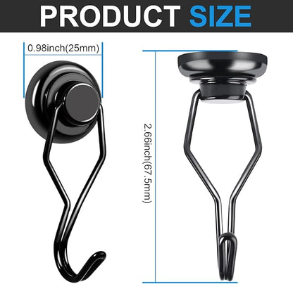 E BAVITE Black Swivel Swing Magnetic Hook 80LB Refrigerator Magnet Hook 10 Pack Strong Neodymium Magnets for Refrigerator Other Surfaces 67.5mm(2.66in)