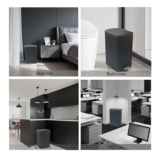 Feisco Small Trash Can with Lid,Small Bathroom Trash Can with Foot Pedal and Press Type Lid,Slim Step-On Trash Bin Wastebasket Garbage Can for Kitchen,Bathroom Office, Bedroom (Gray, 1.8 Gallon)