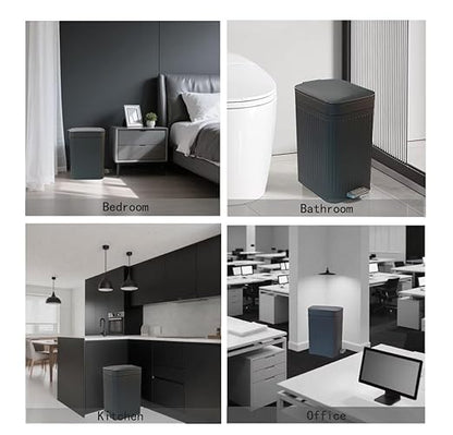 Feisco Small Trash Can with Lid,Small Bathroom Trash Can with Foot Pedal and Press Type Lid,Slim Step-On Trash Bin Wastebasket Garbage Can for Kitchen,Bathroom Office, Bedroom (Gray, 2.6 Gallon)