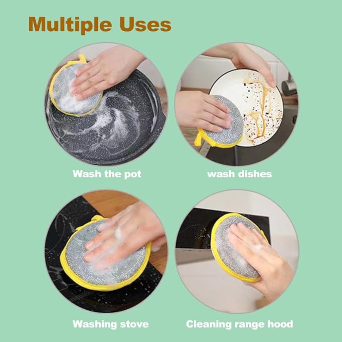 Double-Sided Non-Scratch Dish Sponge Scrubber - Reusable Round Scouring Pads for Dishes, Pots & Pans, Kitchen Sink Cleaning Tool (10)