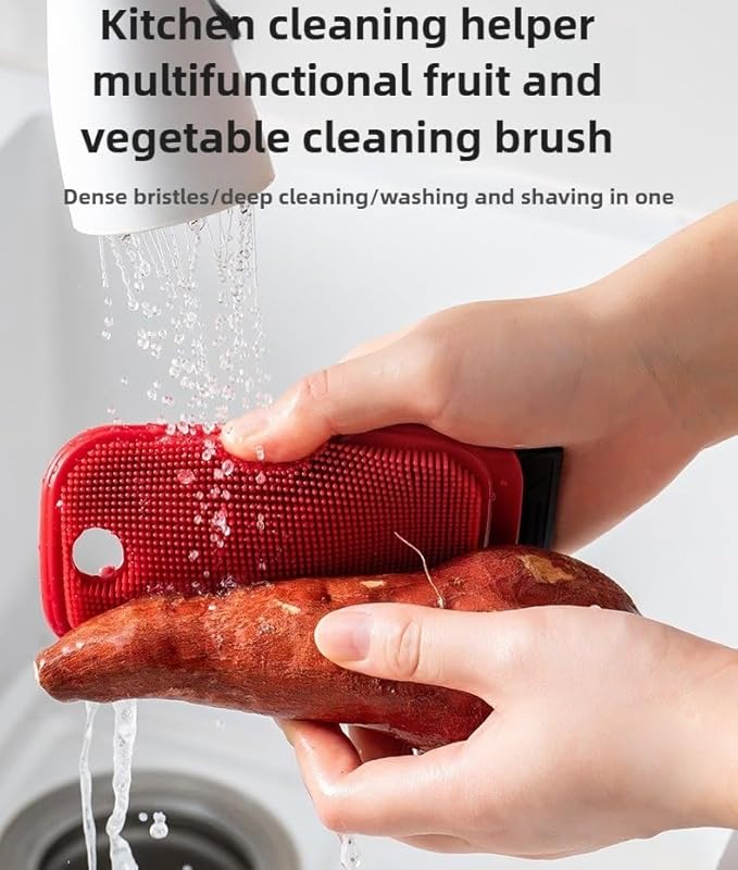 3-in-1 Silicone Dish Sponge-Food-Grade BPA-Free Cleaning Brush with Dual-Sided Comb&Scraper,Hanging Hole for Easy Storage,Fast-Dry Reusable Kitchen Gadget for Dishes/Fruits/Vegetables (Grey 2PCS)