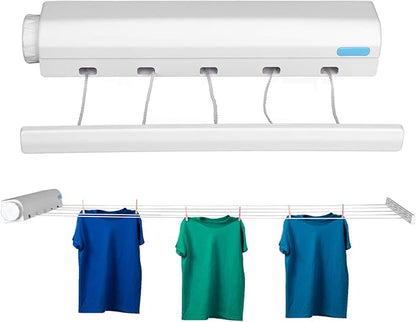 Pissente Retractable Clothesline Kit for Indoor Outdoor Use, Telescopic Wall Mounted Drying Rope Hanger for Bathroom Balcony Kitchen Laundry