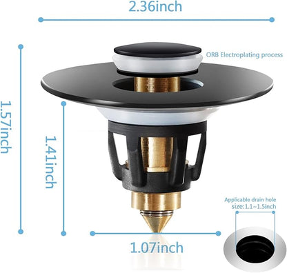 QYHNYJF Black Bathroom Sink Stopper – Pop Up Drain Stopper & Sink Strainer, Universal Sink Plug for 1.1" to 1.5" Bathroom Sink Drain Pipes, Matte Black Finish