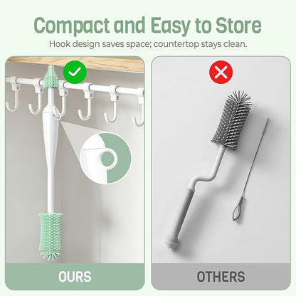 Food-Grade Silicone Cleaning Brush Kit, 6 in 1 Cup Lid Cleaning Brush, Portable Bottle Brush Set, Water Bottle Cleaner for Bottles and Crevices, No Scratch Baby Bottle Brush Tool for Home and Travel
