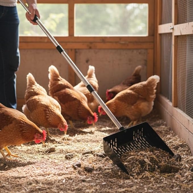 2-in-1 Chicken Poop Scooper for Coop Cleaning – Chicken Coop Scoop & Rake for Sand, Includes Gloves and Waste Bag – Ideal for Chicken Coops & Small Farm Animals (Black)
