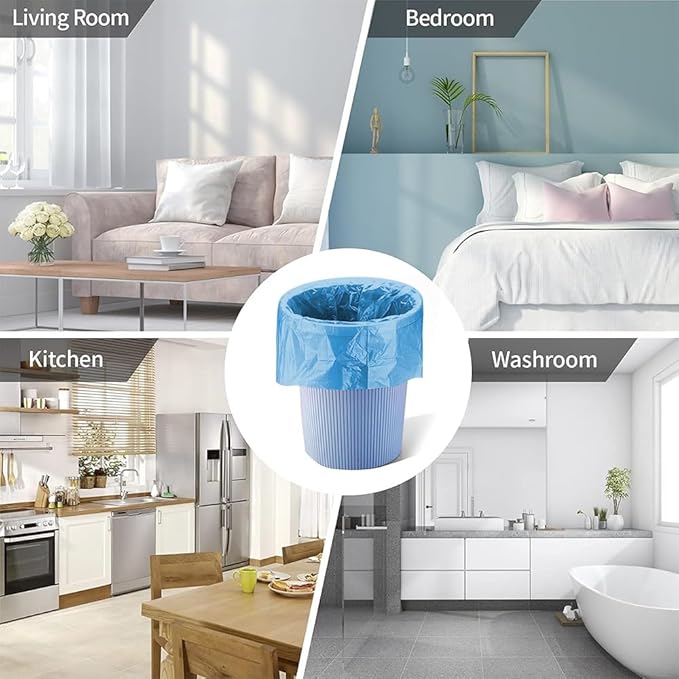 5 Rolls Small Trash Bags - 200 Counts Durable 4 Gallon Small Garbage Bags for home office kitchen Bathroom Bedroom Trash Can liners（Blue）
