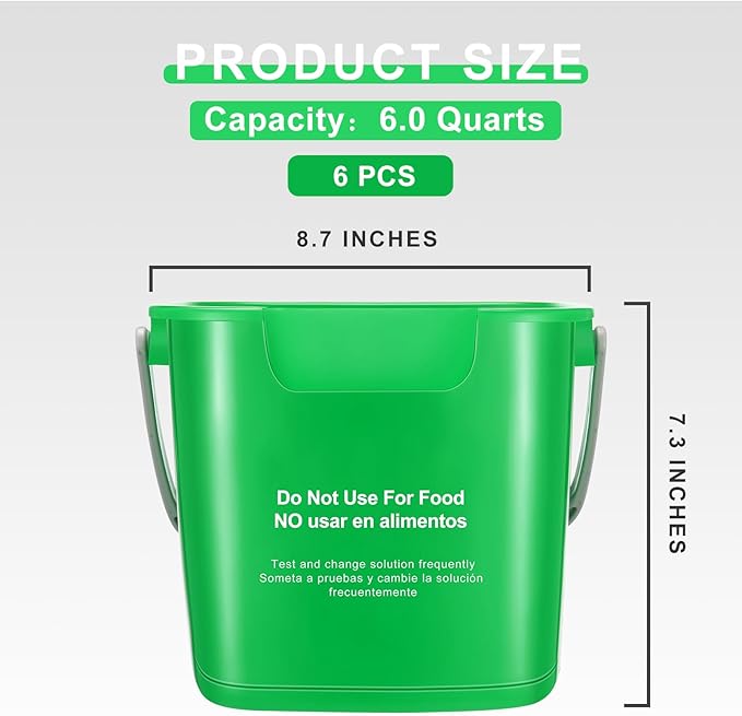 Roshtia 6 Pcs 6 Quart Cleaning Bucket Small Sanitizing Square Bucket Detergent Pail for Home Commercial Restaurant Kitchen Office School(Green)