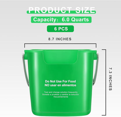 Roshtia 6 Pcs 6 Quart Cleaning Bucket Small Sanitizing Square Bucket Detergent Pail for Home Commercial Restaurant Kitchen Office School(Green)