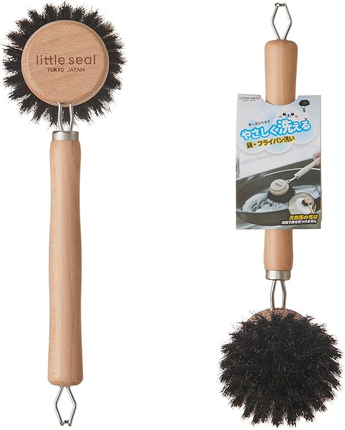 Dish Brush Set of 2, Wooden Handle Natural Bristle Scrubber, Non-Scratch Grease Absorbent for Non-Stick & Cast Iron Cookware, Kitchen Dishwashing Scrub Brush for Cleaning Dishes, Pots, Pans, Sink