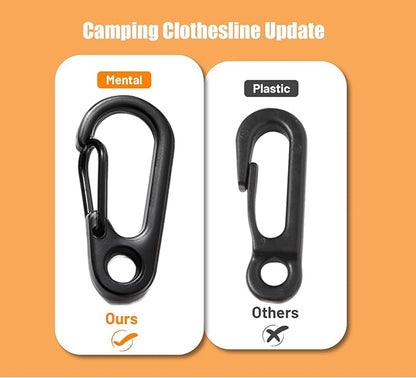 Portable Travel Clothesline Cord, Caudblor Adjustable 33ft Camping Clothes line, Laundry Drying Rope for Hotel Trip, Cruise, Outdoor/Indoor, with 12Pcs Stoppers, Windproof Clothespins